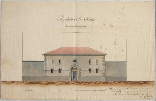 Élévation de la prison sur la rue haute du Passage / dressé par l'architecte du département, Delépine.